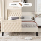 Modern Style Velvet Platform Bed with Upholstered Headboard for Bedroom