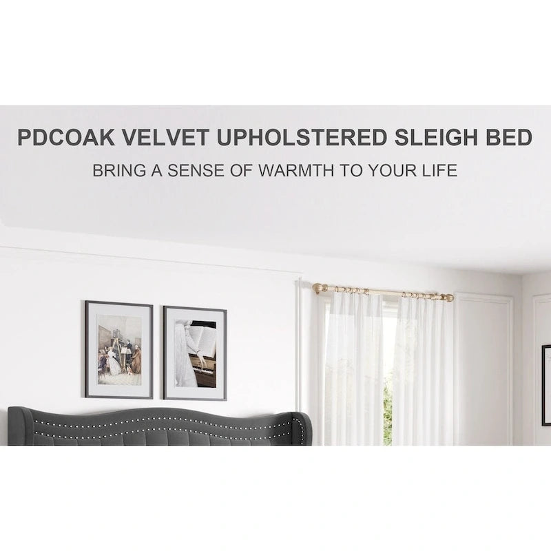 Modern Style Velvet Platform Bed with Upholstered Headboard for Bedroom