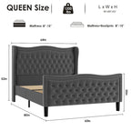 Modern Style Velvet Platform Bed with Upholstered Headboard for Bedroom