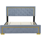 Queen Size Upholstered Platform Bed with Pull Point Headboard and Metal Wire Frame