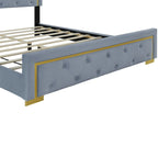 Queen Size Upholstered Platform Bed with Pull Point Headboard and Metal Wire Frame