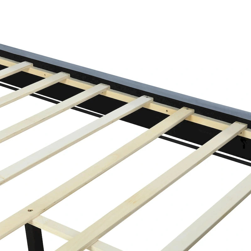 Queen Size Upholstered Platform Bed with Pull Point Headboard and Metal Wire Frame