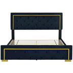 Queen Size Upholstered Platform Bed with Pull Point Headboard and Metal Wire Frame
