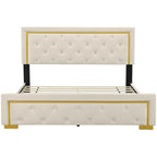 Queen Size Upholstered Platform Bed with Pull Point Headboard and Metal Wire Frame