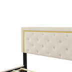 Queen Size Upholstered Platform Bed with Pull Point Headboard and Metal Wire Frame
