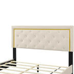 Queen Size Upholstered Platform Bed with Pull Point Headboard and Metal Wire Frame