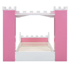 Twin Size Castle-Shaped Wooden Platform Bed with Storage Shelf for Kids Bedroom