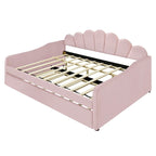 Full Size Upholstered Daybed with Shell Backrest and Trundle