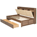 Wood Twin Size Wood Daybed with Upholstered Headboard, USB Ports, and 2 Drawers