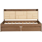 Wood Twin Size Wood Daybed with Upholstered Headboard, USB Ports, and 2 Drawers