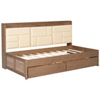 Wood Twin Size Wood Daybed with Upholstered Headboard, USB Ports, and 2 Drawers