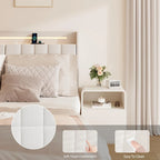 Beige King Size Floating Upholstered Platform Bed with Headboard and Hidden Storage Space