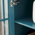 Teal Blue 62 TV Stand with Glass Doors & Shelves for Living Room