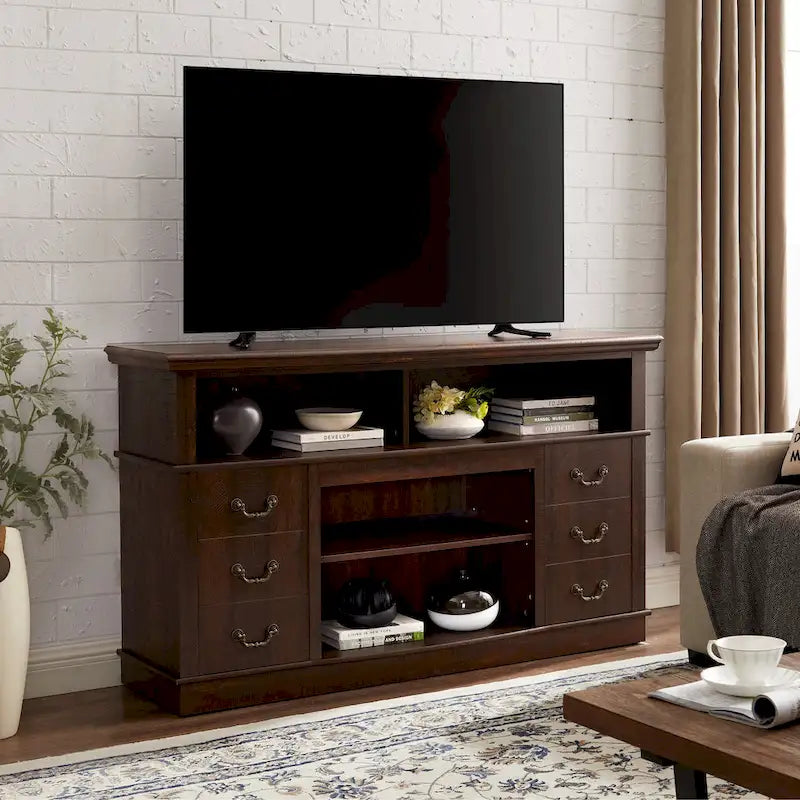 Traditional 60 TV Stand with Open and Closed Storage Space for TVs Up to 65