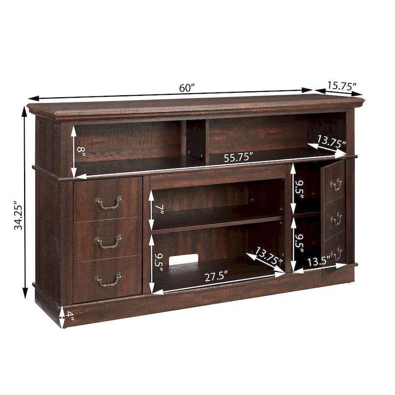 Traditional 60 TV Stand with Open and Closed Storage Space for TVs Up to 65