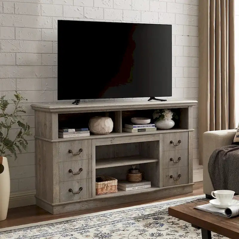 Traditional 60 TV Stand with Open and Closed Storage Space for TVs Up to 65