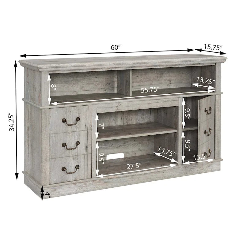 Traditional 60 TV Stand with Open and Closed Storage Space for TVs Up to 65