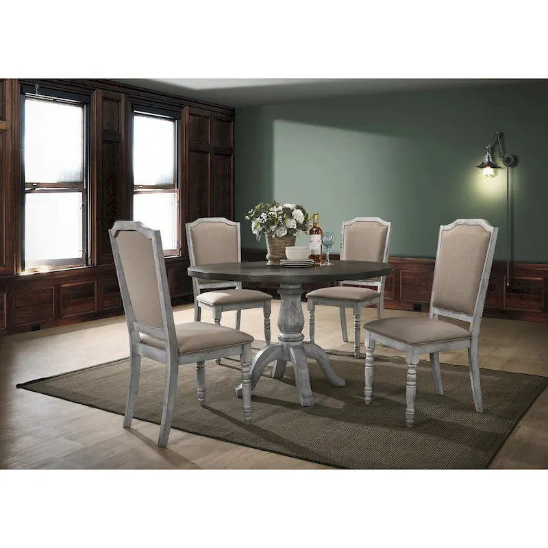 5-Piece Vintage Dining Set with Round Pedestal Table & Chairs