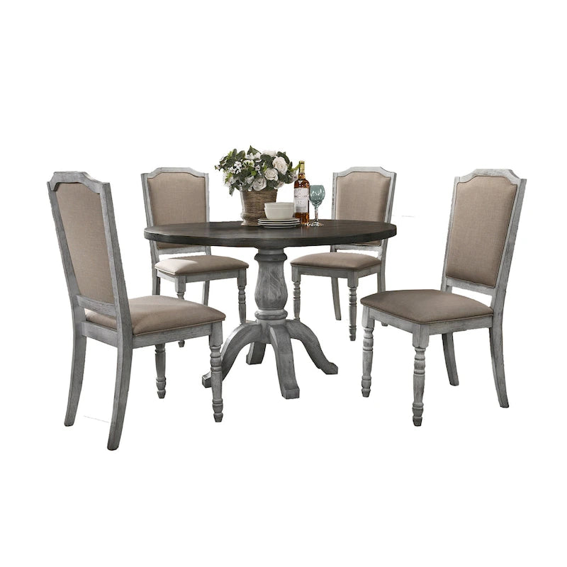 5-Piece Vintage Dining Set with Round Pedestal Table & Chairs