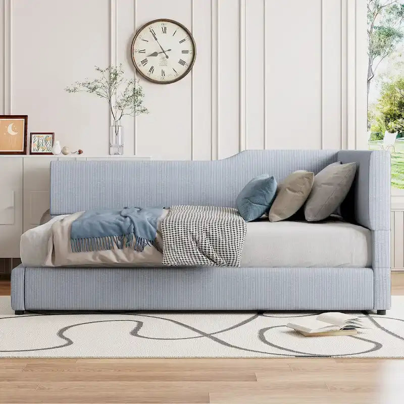 Full Size L-Shaped Daybed with Solid Frame, 500LBS Weight Capacity