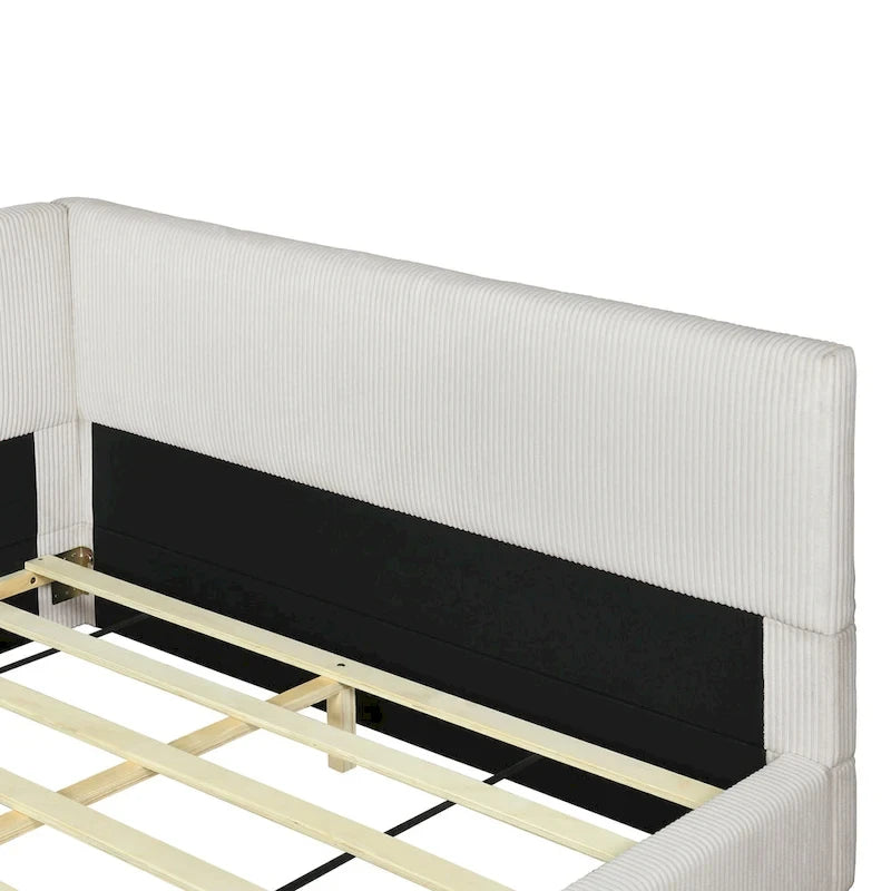 Full Size L-Shaped Daybed with Solid Frame, 500LBS Weight Capacity