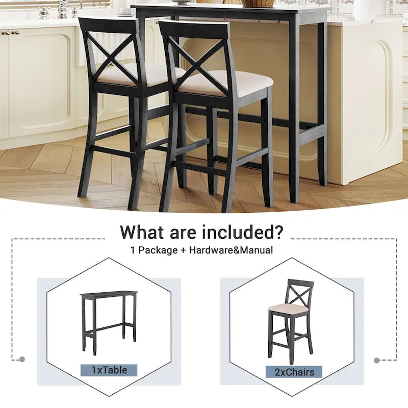 3-Piece Farmhouse Dining Set with Rectangular Table & 2 Chairs