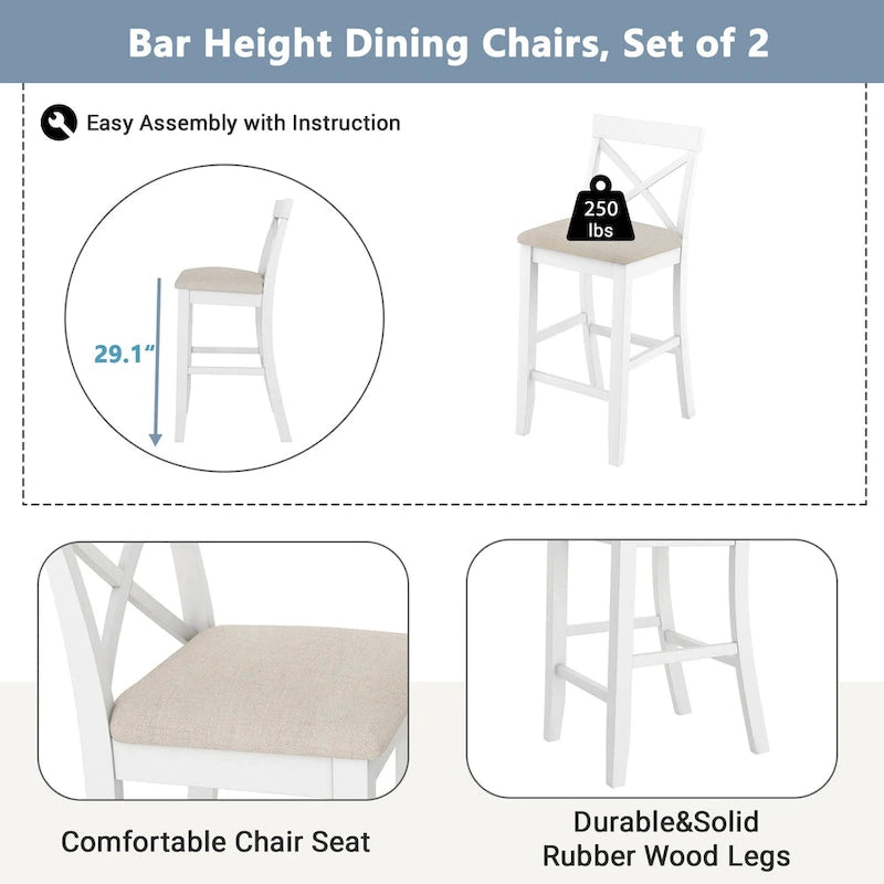 3-Piece Farmhouse Dining Set with Rectangular Table & 2 Chairs