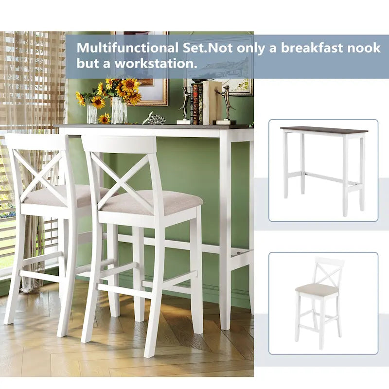 3-Piece Farmhouse Dining Set with Rectangular Table & 2 Chairs