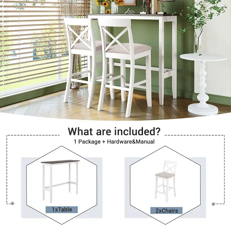 3-Piece Farmhouse Dining Set with Rectangular Table & 2 Chairs