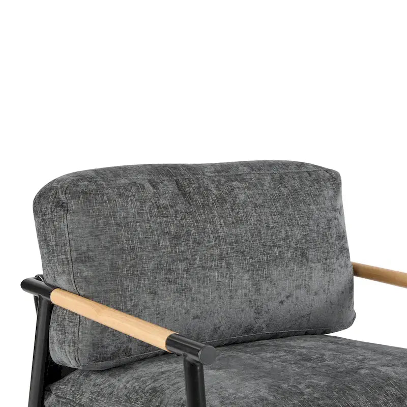 Polyester Accent Chair with Metal Frame & Wooden Armrests