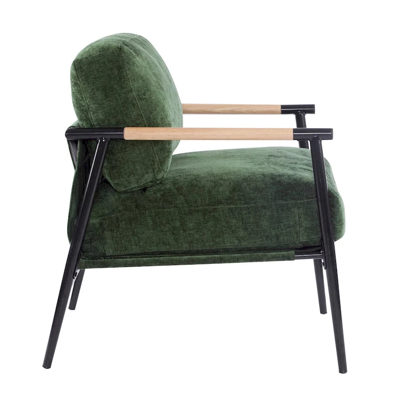 Polyester Accent Chair with Metal Frame & Wooden Armrests