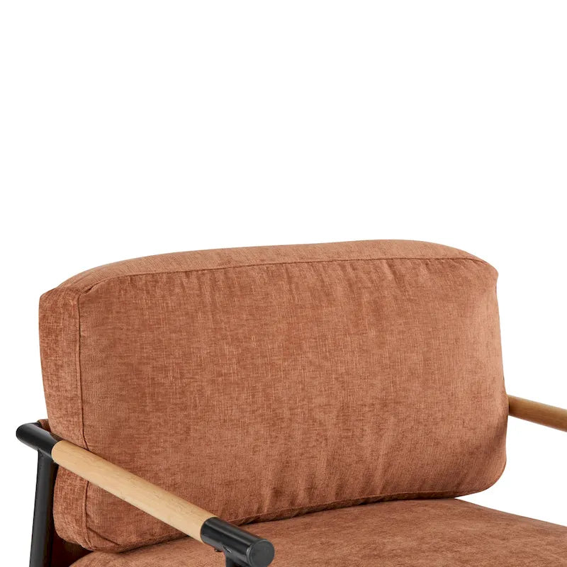 Polyester Accent Chair with Metal Frame & Wooden Armrests