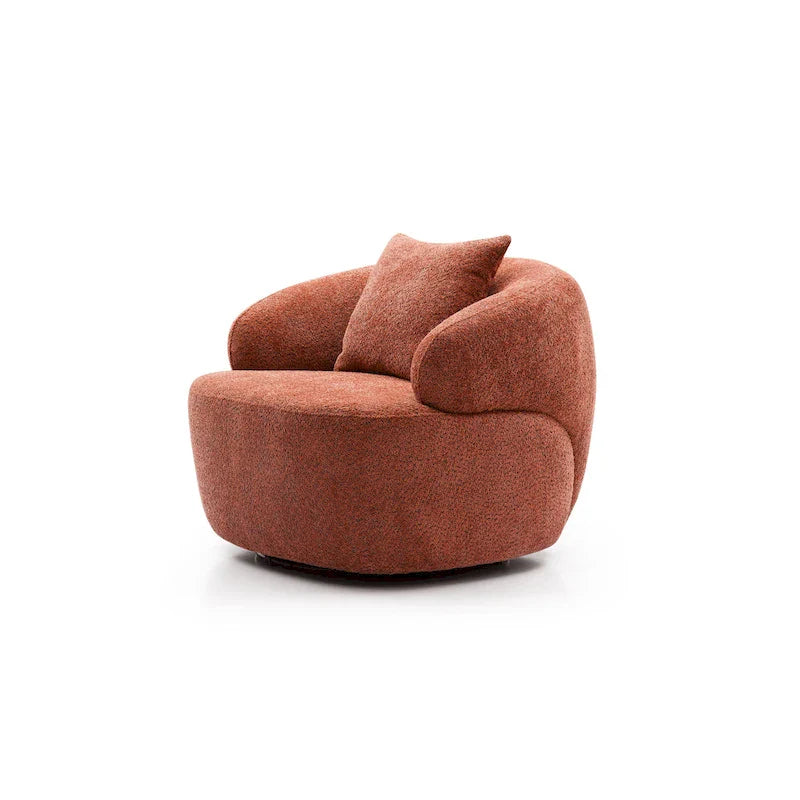 Orange Modern 34.6 Upholstered 360 Swivel Barrel Chair with Solid Wood Frame