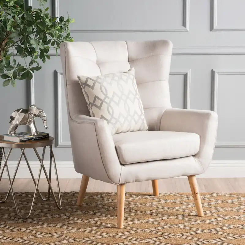 Modern 32.5 High Back Upholstered Button Tufted Wingback Chair with Rubber Wood Legs