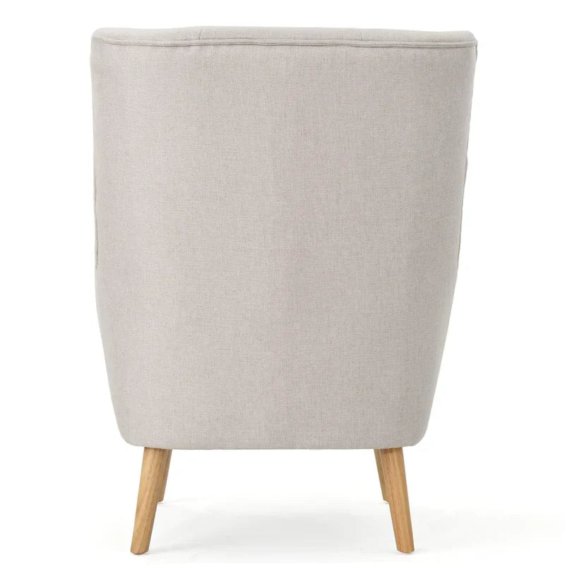 Modern 32.5 High Back Upholstered Button Tufted Wingback Chair with Rubber Wood Legs
