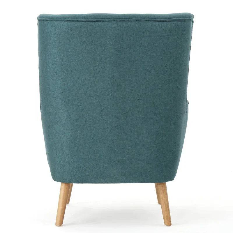 Modern 32.5 High Back Upholstered Button Tufted Wingback Chair with Rubber Wood Legs