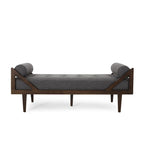 Charcoal Modern 65 Button Tufted Chaise Lounge Chair with Bent Wood Desing and Rolled Accent Pillows