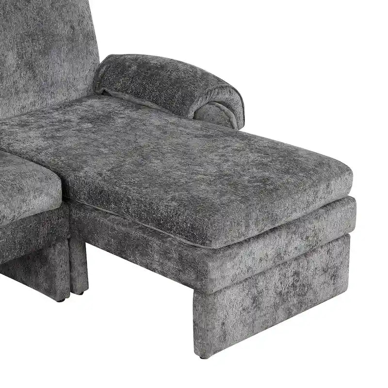 94.1 Chenille L-Shaped Futon Sofa with Adjustable Backrest & Reversible Chaise