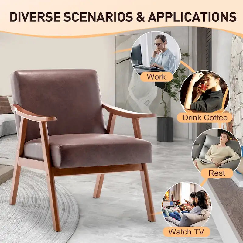 Dark Brown Modern 26 Accent Chair with Solid Wood Frame and Extra-Thick Backrest