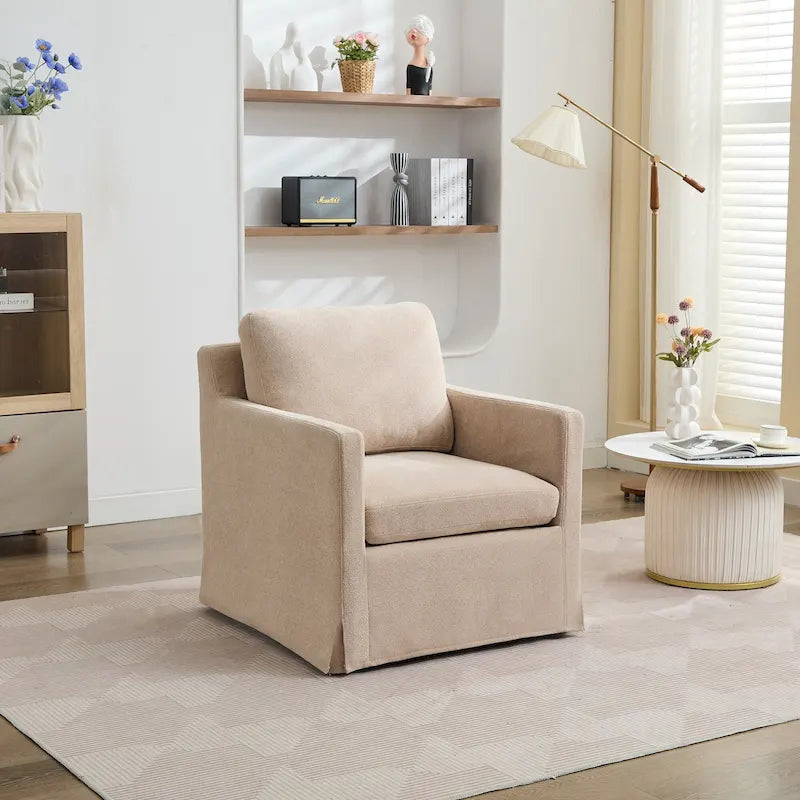 Modern 29.92 Chenille 360 Swivel Accent Chair with Solid Wood Frame and Removable Back Cushion