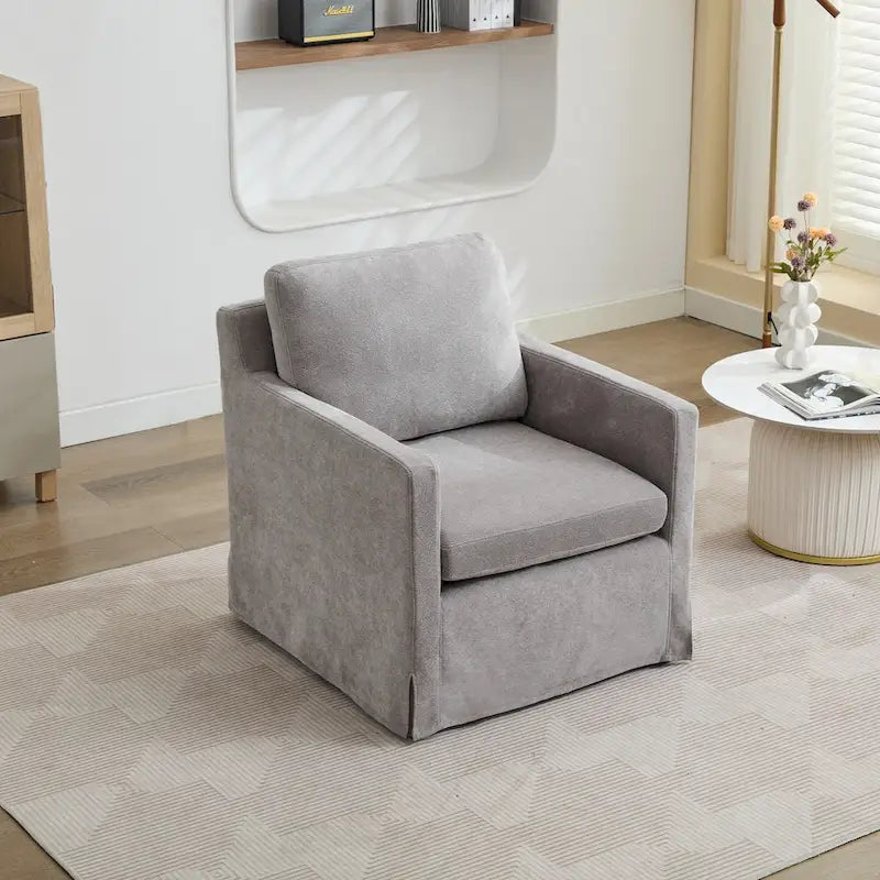 Modern 29.92 Chenille 360 Swivel Accent Chair with Solid Wood Frame and Removable Back Cushion