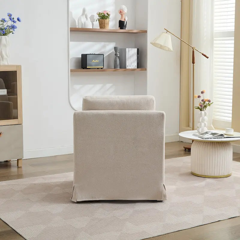 Modern 29.92 Chenille 360 Swivel Accent Chair with Solid Wood Frame and Removable Back Cushion