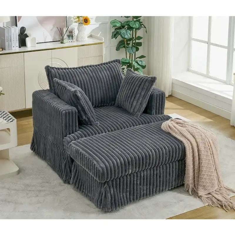 Dark Gray Modern 47.8 Upholstered Oversized Chaise Longue Chair with Ottoman and Pillows