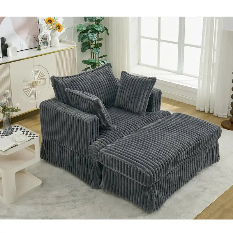 Dark Gray Modern 47.8 Upholstered Oversized Chaise Longue Chair with Ottoman and Pillows
