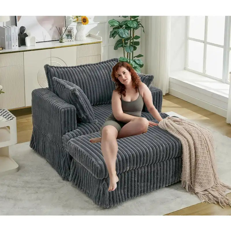 Dark Gray Modern 47.8 Upholstered Oversized Chaise Longue Chair with Ottoman and Pillows