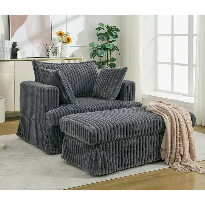 Dark Gray Modern 47.8 Upholstered Oversized Chaise Longue Chair with Ottoman and Pillows