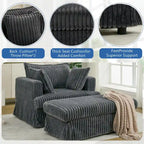 Dark Gray Modern 47.8 Upholstered Oversized Chaise Longue Chair with Ottoman and Pillows