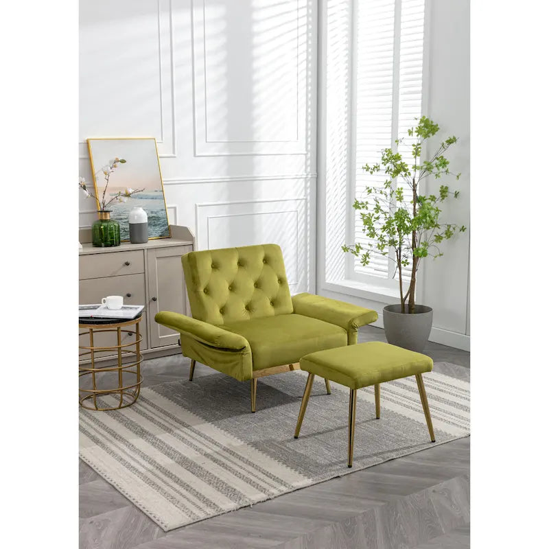 Olive Green 32.28 Tufted Accent Chair with Ottoman