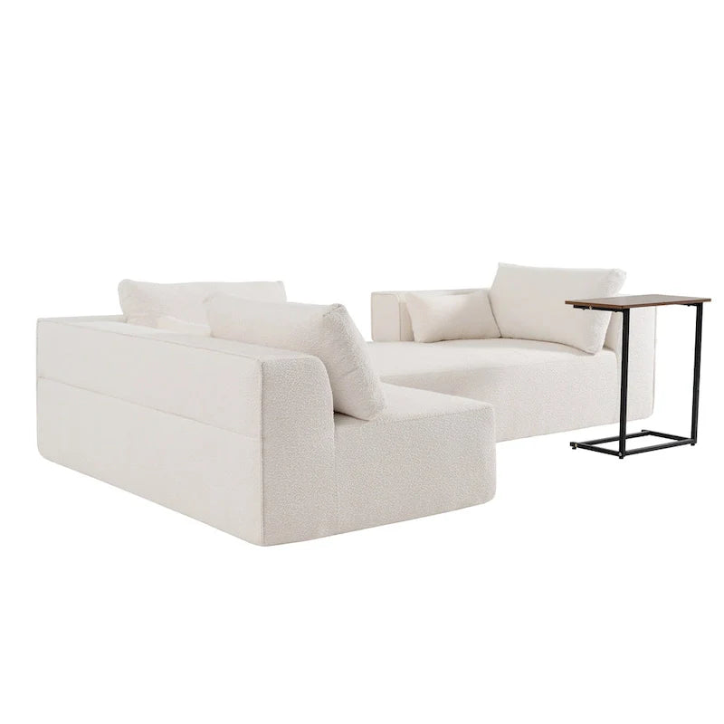 112 Boucle Modular Sectional Sofa with Free Side Table, Wide Seat Design and No Assembly Required