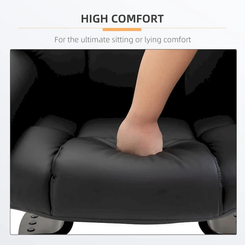 Black Faux Leather 360 Swivel Manual Recliner Set with Ottoman, 10 Vibration Massage Points, Side Pocket